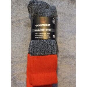 Wolverine Wool Boot Socks 2 Pair Large US Size 9-13 Unisex Adult Grey/Orange